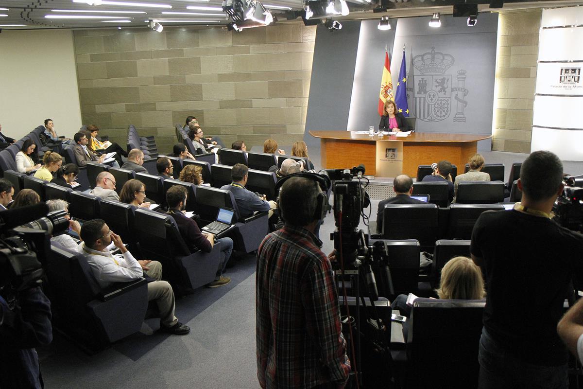 17/10/2014. Consejo de Ministros: Soraya Sáenz de Santamaría. La vicepresidenta, ministra de la Presidencia y portavoz del Gobierno de Españ...